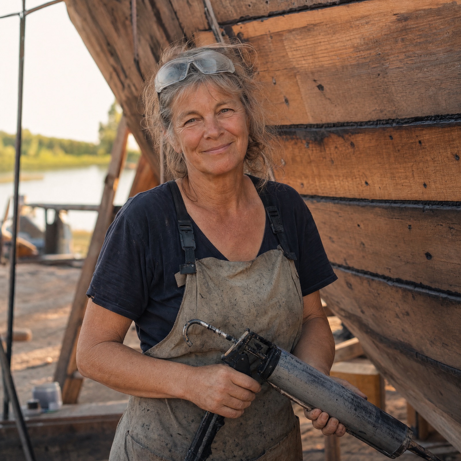 Raymond Laffargue et deux élèves au bord de la jalle, tenant une vieille photographie